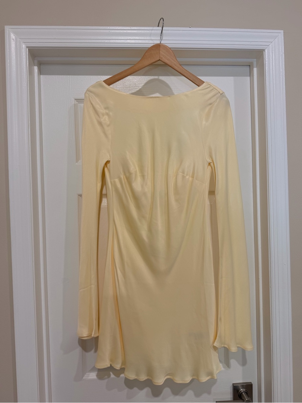 Anthropologie Pale Yellow Long-Sleeve Mini Dress
